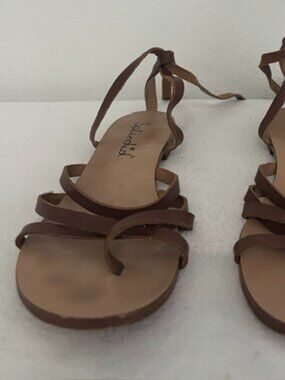 Splendid Brown/Tan Leather Ankle Tie Sandals - Size8
